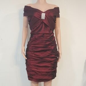 CACHET Evening Ruched Red Mini Tafetta Party Dress  Sz 10